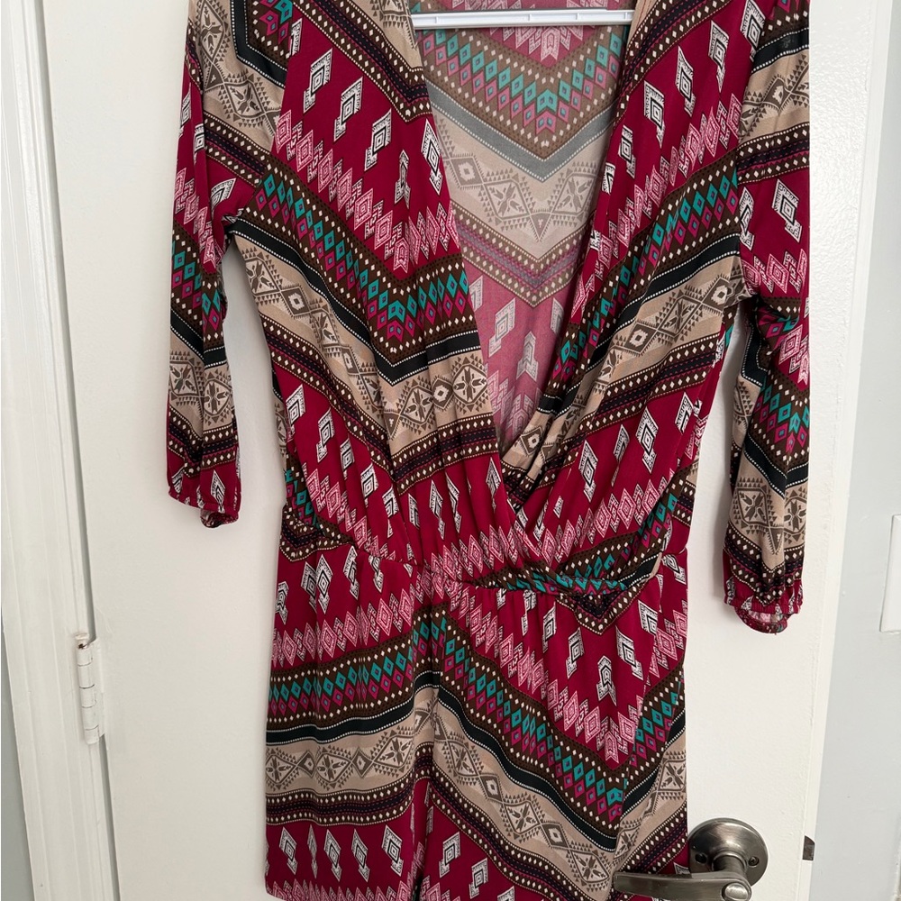 Burgundy Tribal-Print Wrap Dress
